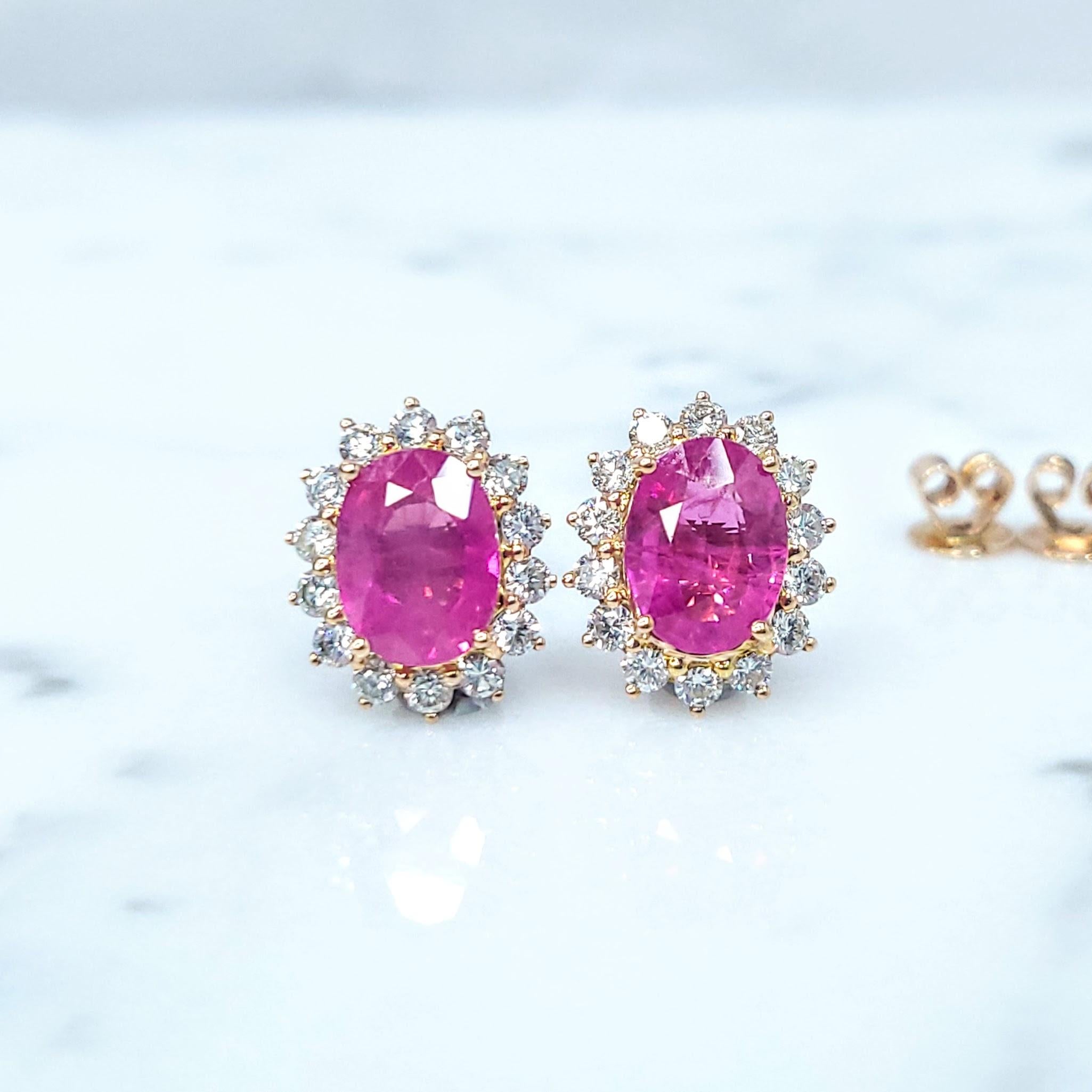 Exquisite 18k Pink Gold Earrings with Intense Pink-Red Burmese Rubies and Sparkling Diamonds

These stunning earrings showcase the captivating beauty of natural Burmese rubies, renowned for their exceptional color and quality. Each earring features