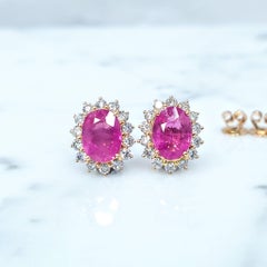 IGI Certified  3.01 Carat Burma Ruby & Diamond Earrings in 18K Pink Gold