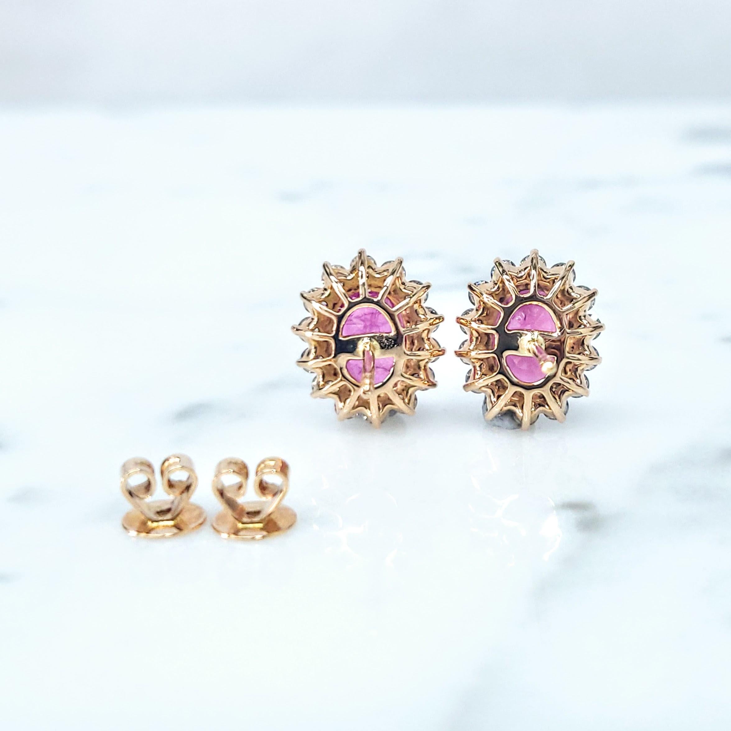 Oval Cut IGI Certified  3.01 Carat Burma Ruby & Diamond Earrings in 18K Pink Gold For Sale