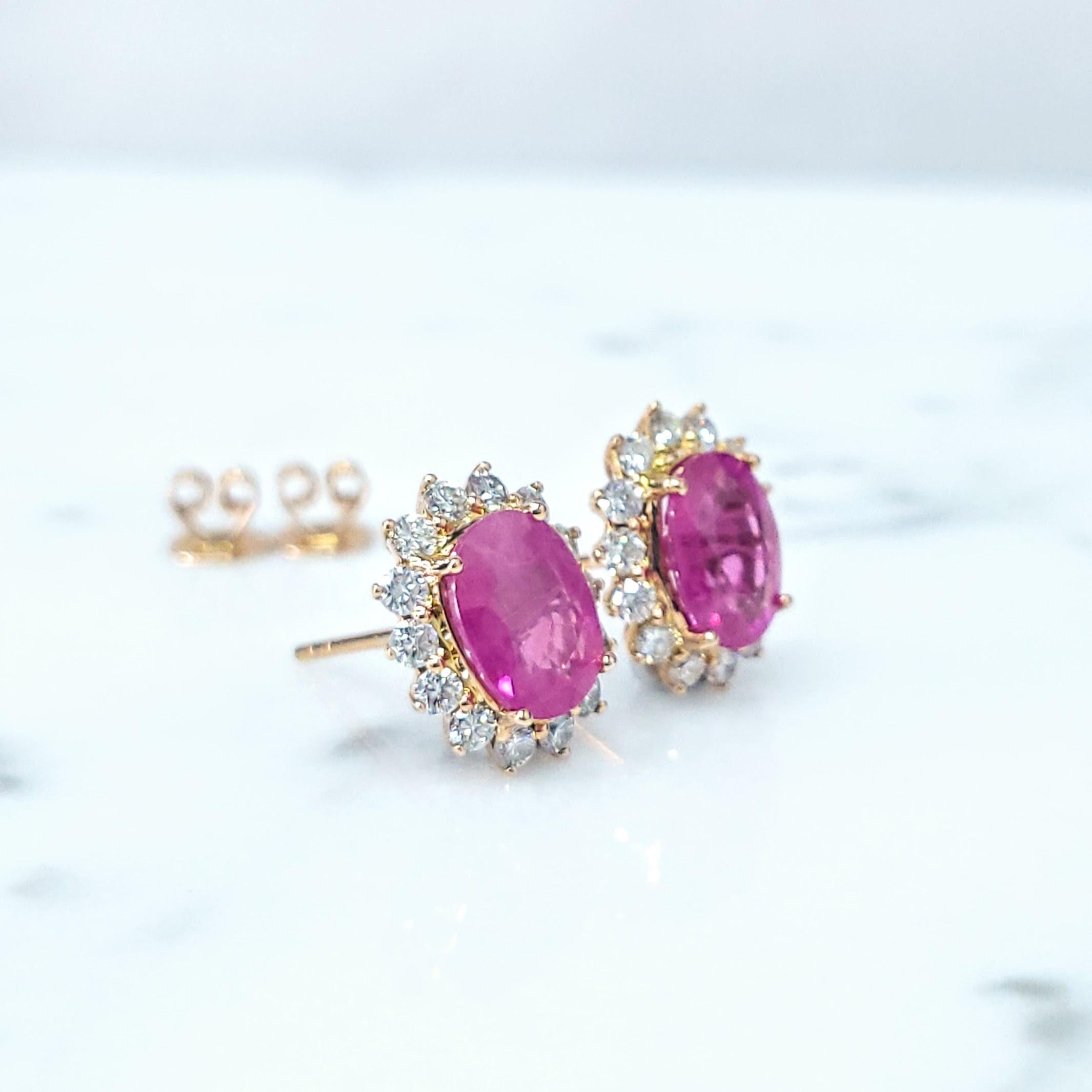 Women's IGI Certified  3.01 Carat Burma Ruby & Diamond Earrings in 18K Pink Gold For Sale