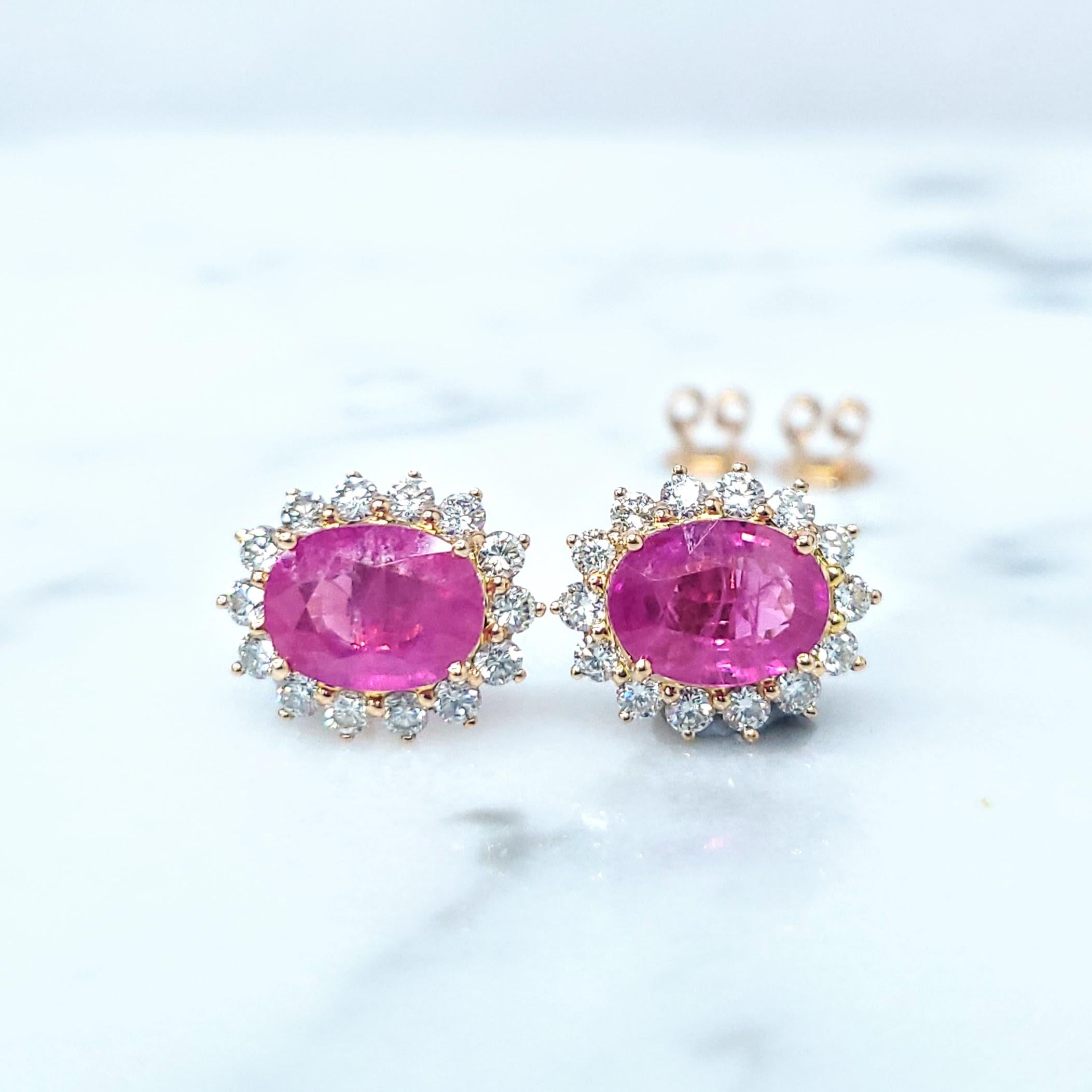 IGI Certified  3.01 Carat Burma Ruby & Diamond Earrings in 18K Pink Gold For Sale 1