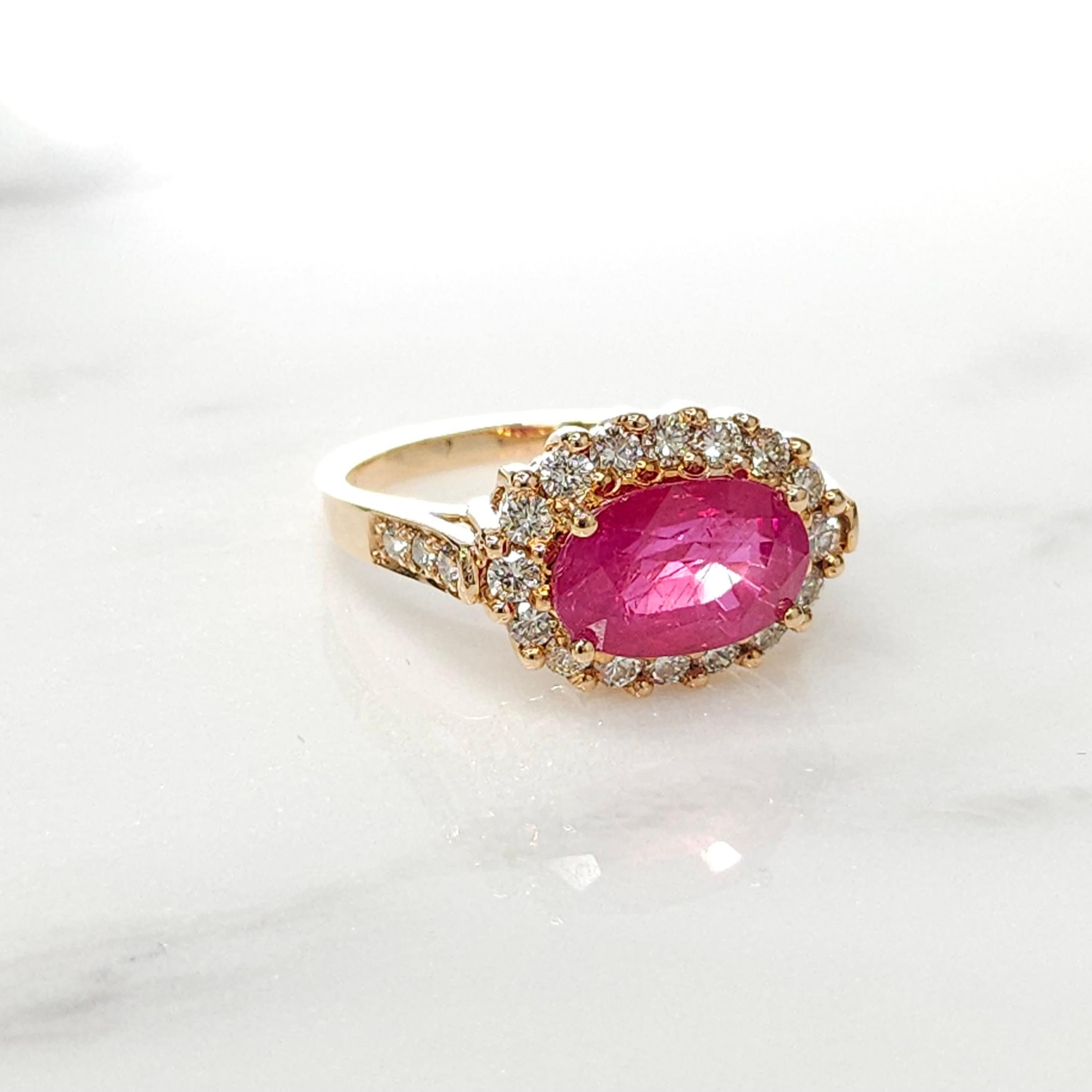 Women's IGI Certified 3.01 Carat Burma Ruby & Diamond Ring in 18K Rose Gold For Sale