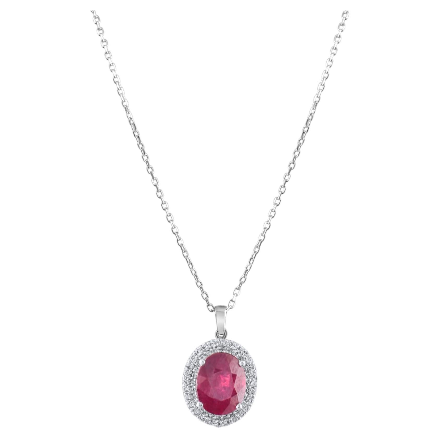 IGI Certified 3.01 Carat Natural Ruby and Diamond Pendant Necklace in 18K Gold