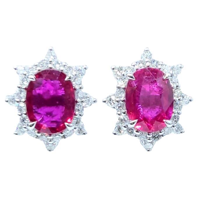 IGI Certified 3.04 Carat Ruby 
Diamond Earrings in 18K White Gold For Sale