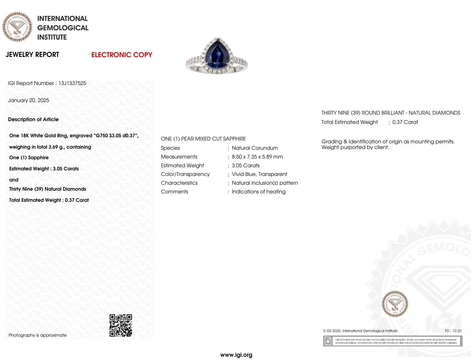 IGI-zertifizierter 3,05 Karat blauer Saphir & Diamantring aus 18 Karat Weißgold im Angebot 4