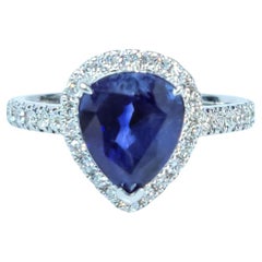 IGI Certified 3.05 Carat Blue Sapphire & Diamond Ring in 18K White Gold