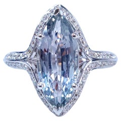 IGI Certified 3.05 Carat No heat Green Sapphire & Diamond Ring 18K White Gold