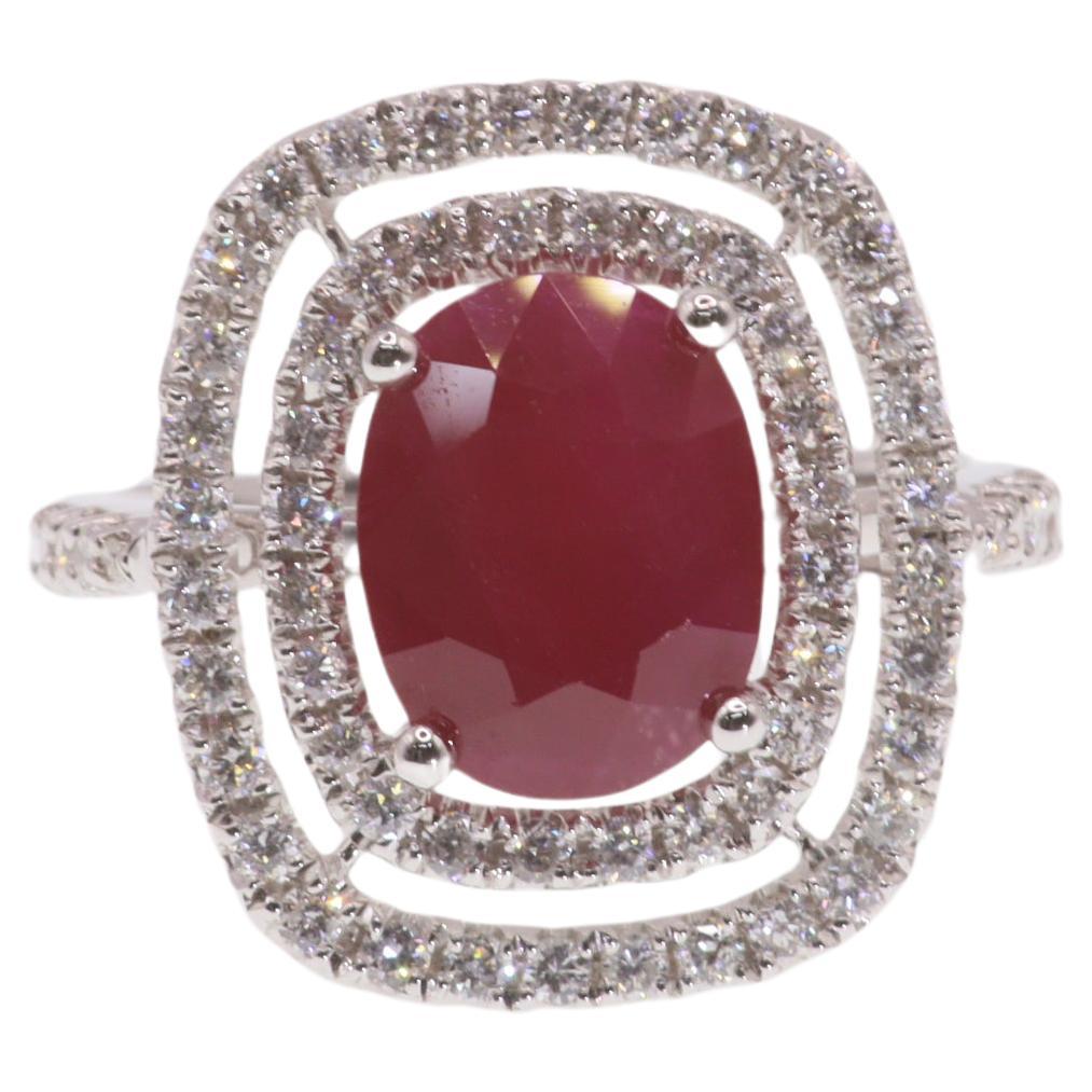 IGI Certified 3.05Carat Ruby & Diamond Ring in 18K White Gold For Sale