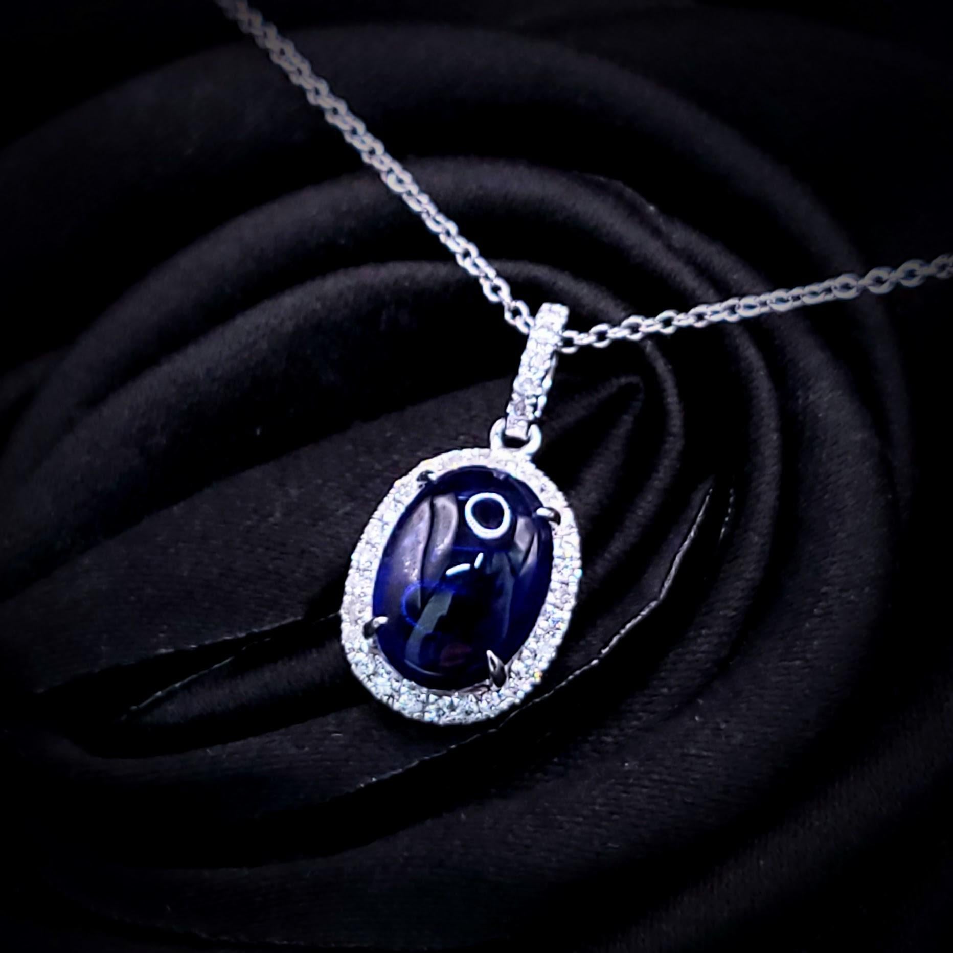 IGI-zertifizierter 3,05 Karat Saphir- und Diamant-Anhänger aus 18 Karat Weißgold im Angebot 2