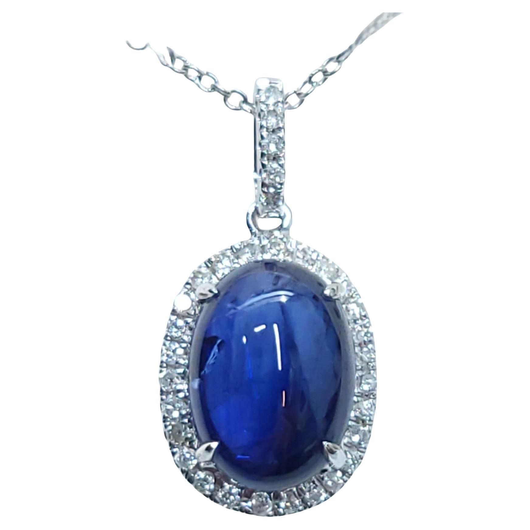 IGI Certified 3.05ct Sapphire and Diamond Pendant in 18K White Gold