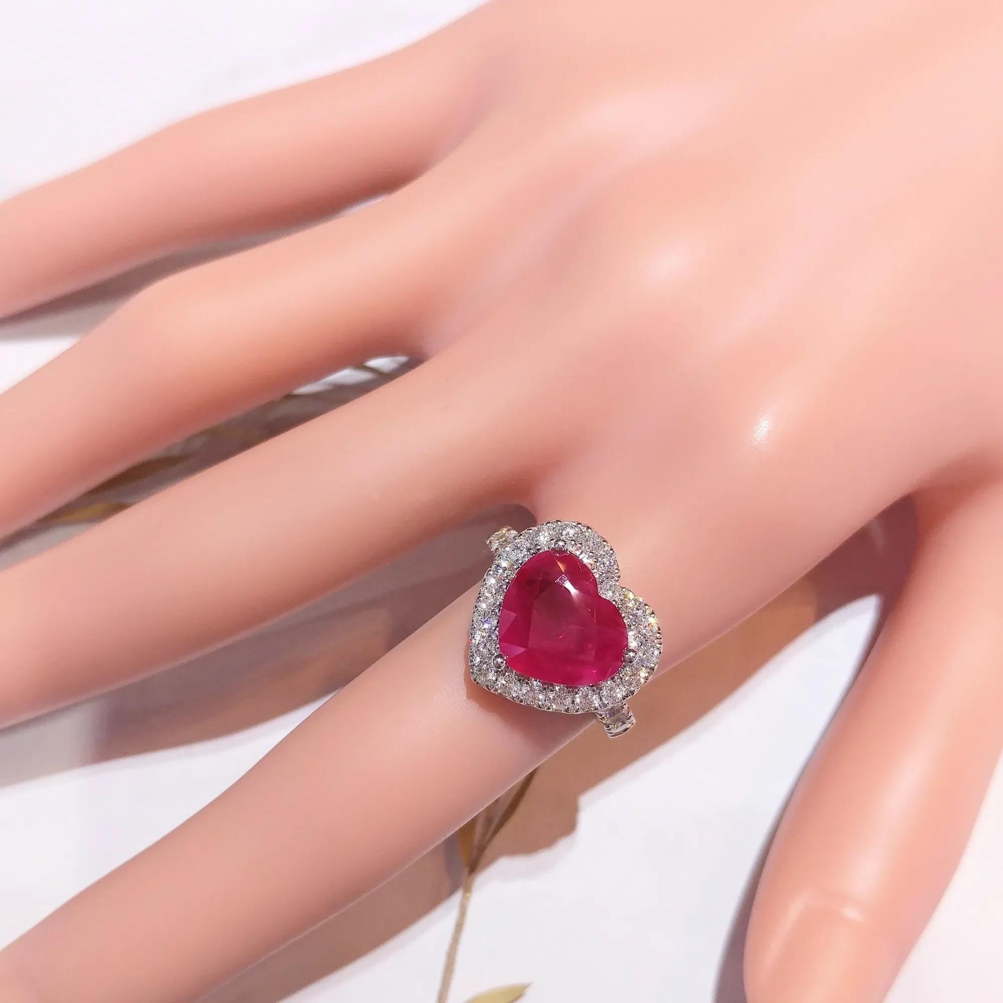 Women's IGI Certified 3.08 Carat  Burma Ruby & Diamond Ring in 18K White Gold For Sale