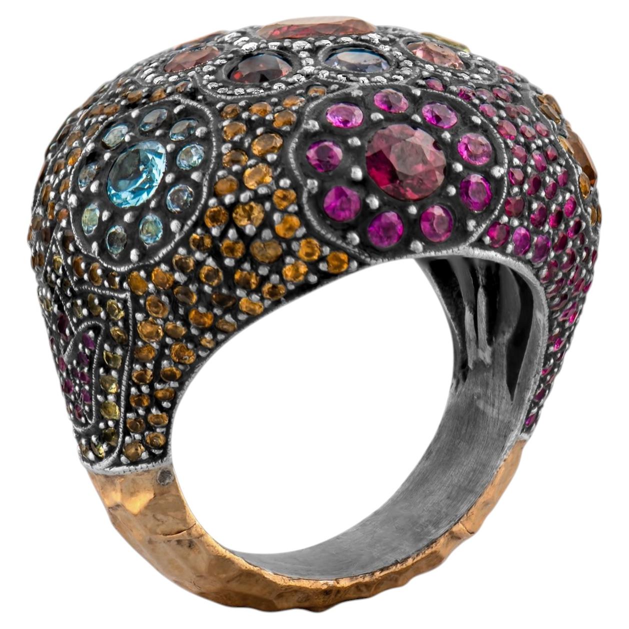 IGI Certified 3.09 Carat Diamond, Ruby and Multigem Statement Ring For Sale