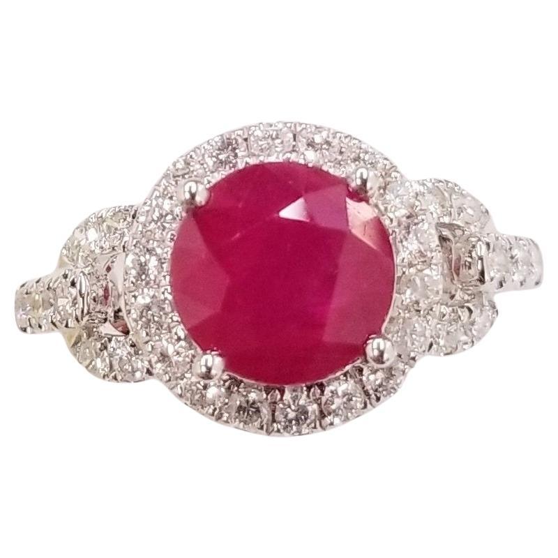 IGI Certified 3.10 Carat  Burma Ruby & Diamond Ring in 18K White Gold For Sale