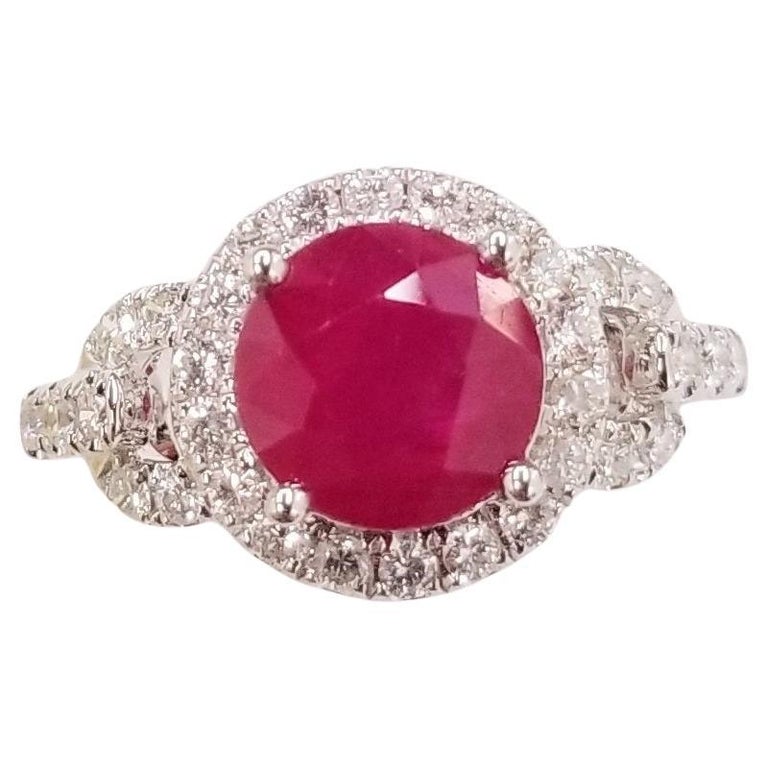 Bague Rubis Rouge 2,27 CT – Or Blanc Massif 14K – Diamant – Taille 7