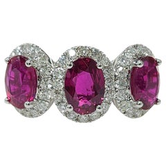 IGI Certified 3.10 Carat Triple Ruby & Diamond Halo Ring in 18K White Gold