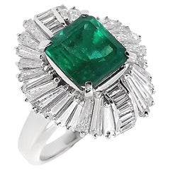 IGI Certified 3.13ct Not-Treated Colombia Emerald 2.40ct Diamonds Platinum Ring