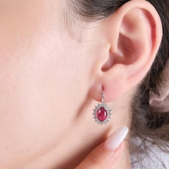 IGI Certified 3.15 Carat Natural Ruby and Diamond Drop Earrings in 14K Gold