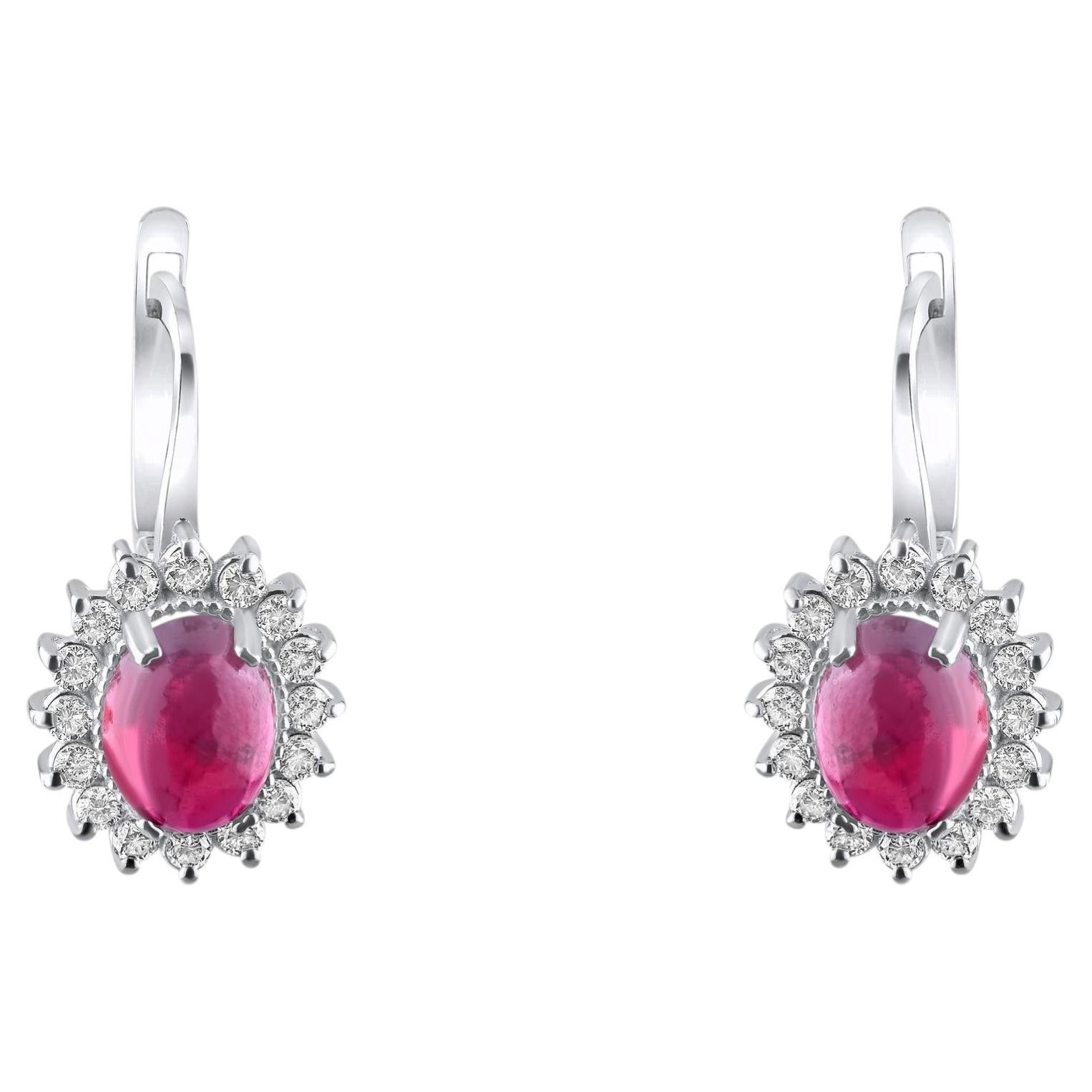 IGI Certified 3.15 Carat Natural Ruby and Diamond Drop Earrings in 14K Gold For Sale