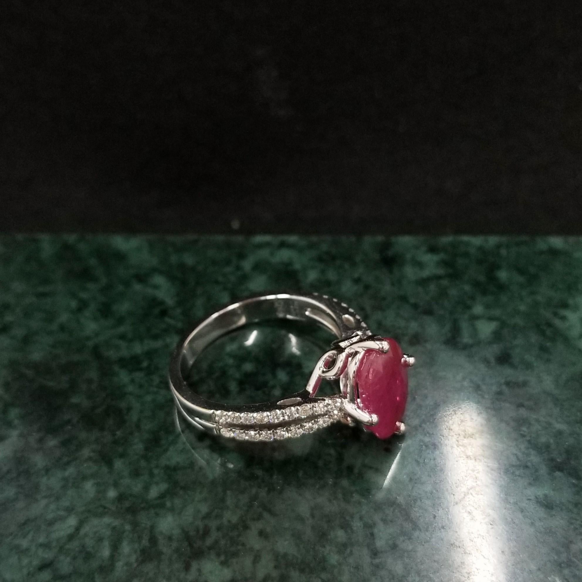 Women's IGI Certified 3.15 Carat Red Ruby & Diamond Ring in 18K White Gold For Sale