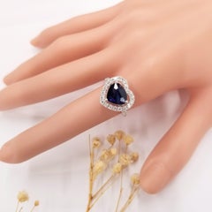 IGI Certified 3.15Carat Blue Sapphire & Diamond Ring in 18K White Gold