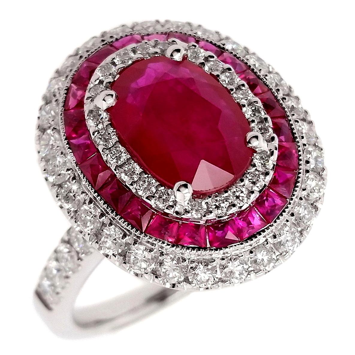 Women's IGI Certified 319ct Natural Rubies and 0.74ct Diamonds 18k White Gold Ring For Sale