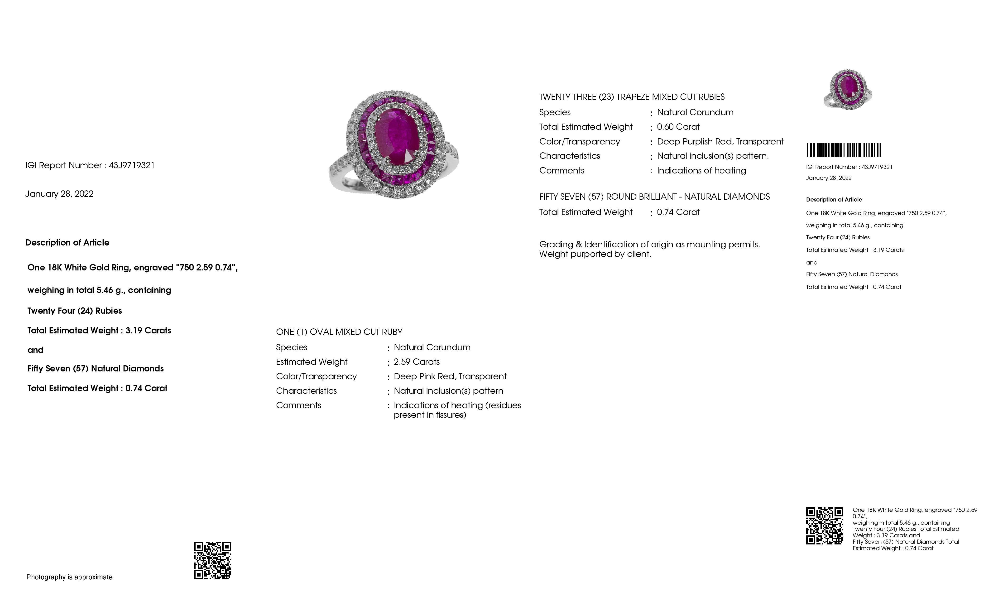 Bague en or blanc 18 carats, certifiée IGI, avec rubis naturel de 319 carats et diamants de 0,74 carat en vente 2