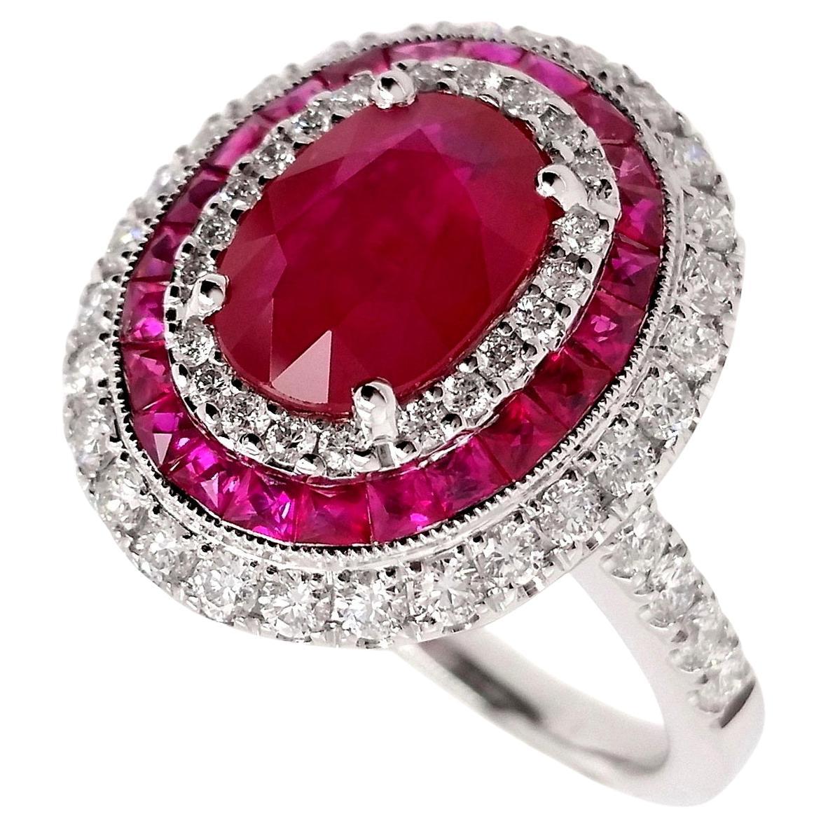 IGI Certified 319ct Natural Rubies and 0.74ct Diamonds 18k White Gold Ring For Sale