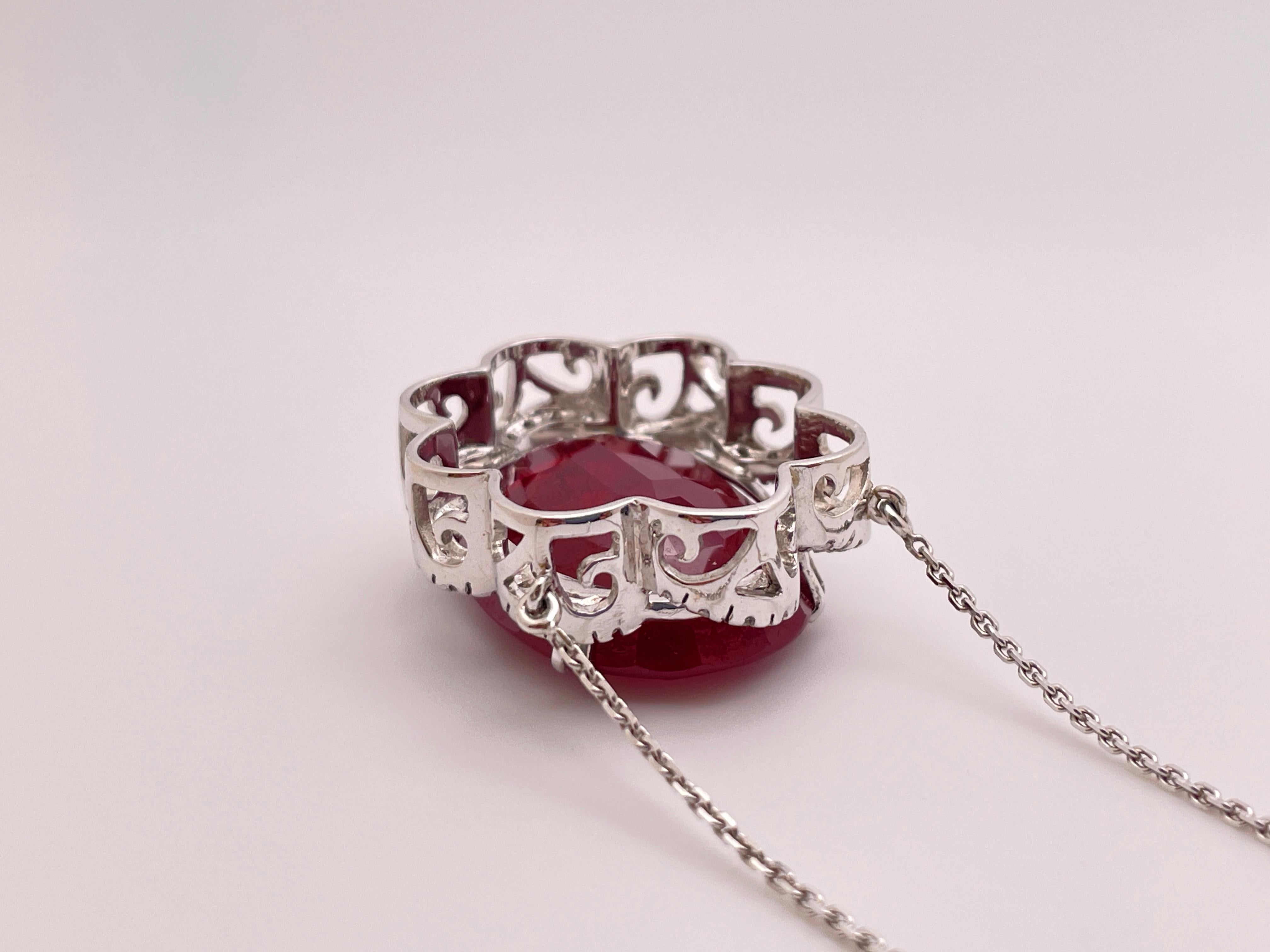 IGI Certified 32 CT Ruby Diamond 18K White Gold Pendant Necklace im Angebot 6