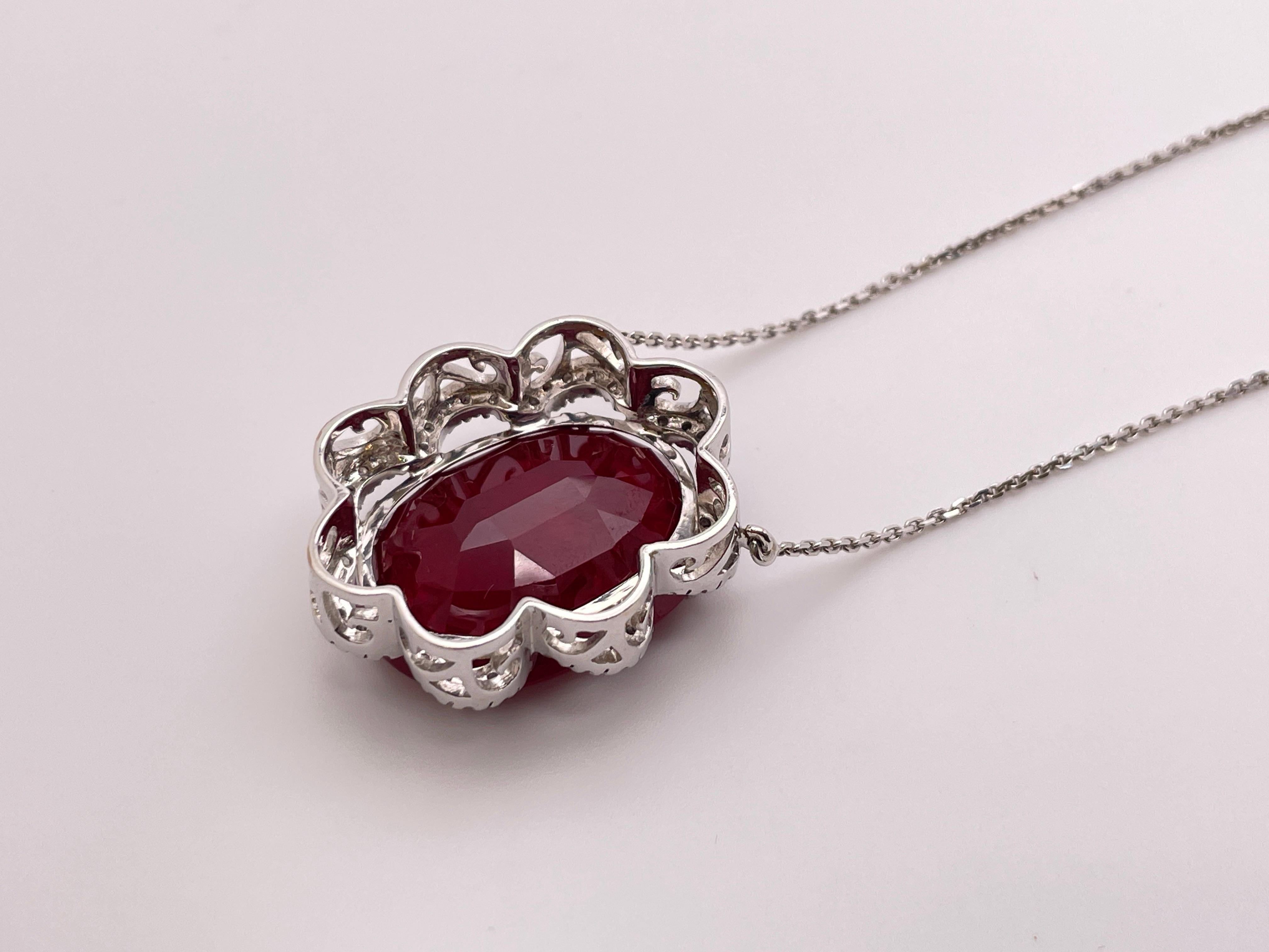 IGI Certified 32 CT Ruby Diamond 18K White Gold Pendant Necklace im Angebot 4