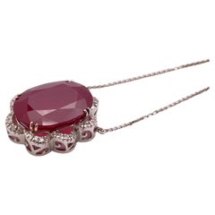 IGI Certified 32 CT Ruby Diamond 18K White Gold Pendant Necklace