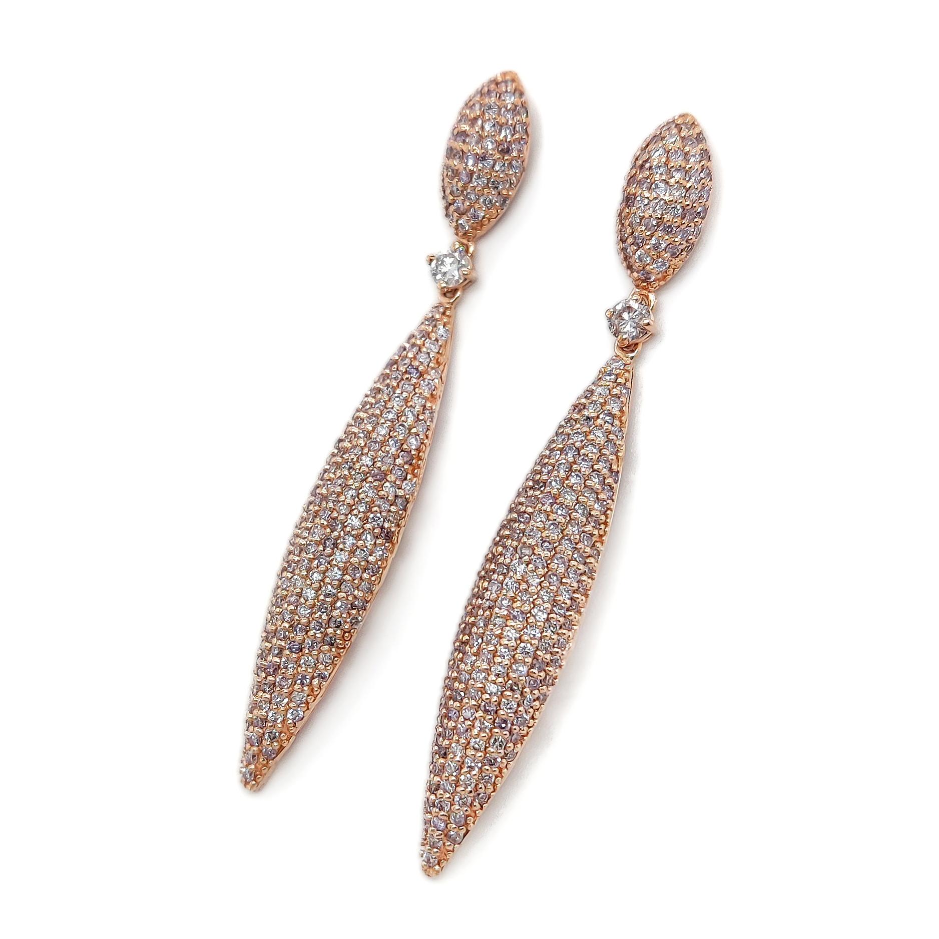 Art Deco IGI Certified 3.20 Carat Round Brilliant Pink Diamond Earring 14K  For Sale