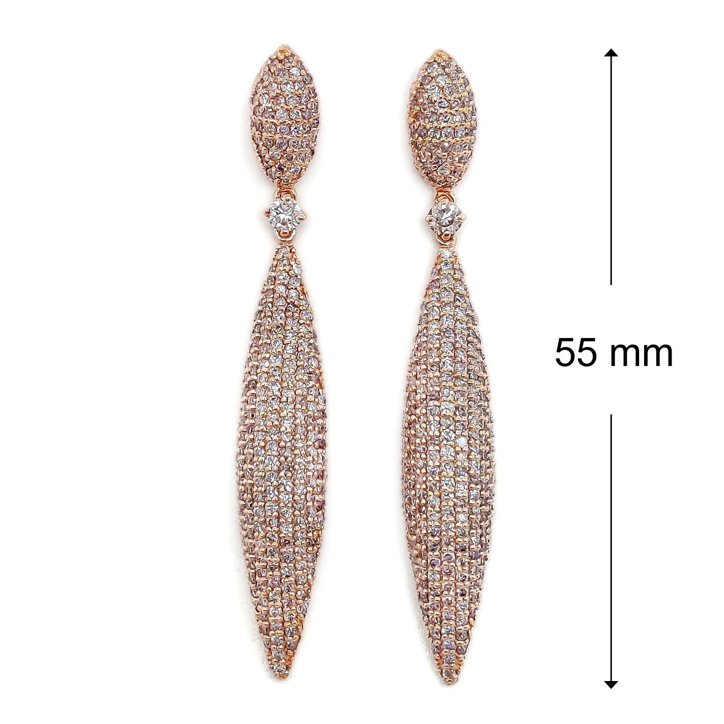 IGI Certified 3.20 Carat Round Brilliant Pink Diamond Earring 14K  In New Condition For Sale In Ramat Gan, IL