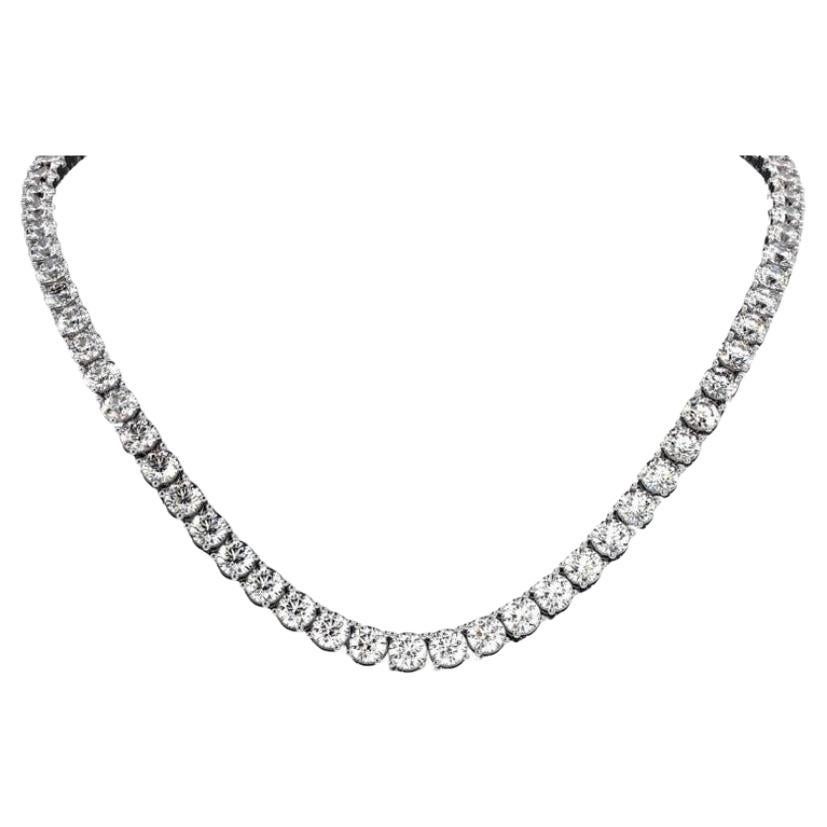 IGI-zertifizierte 32,00 F/VS-Cts natürliche Diamanten 18k Gold Tennis Riviera-Halskette im Angebot