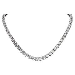 IGI Certified 32.00 F/VS Cts Natural Diamonds 18k Gold Tennis Riviera Necklace