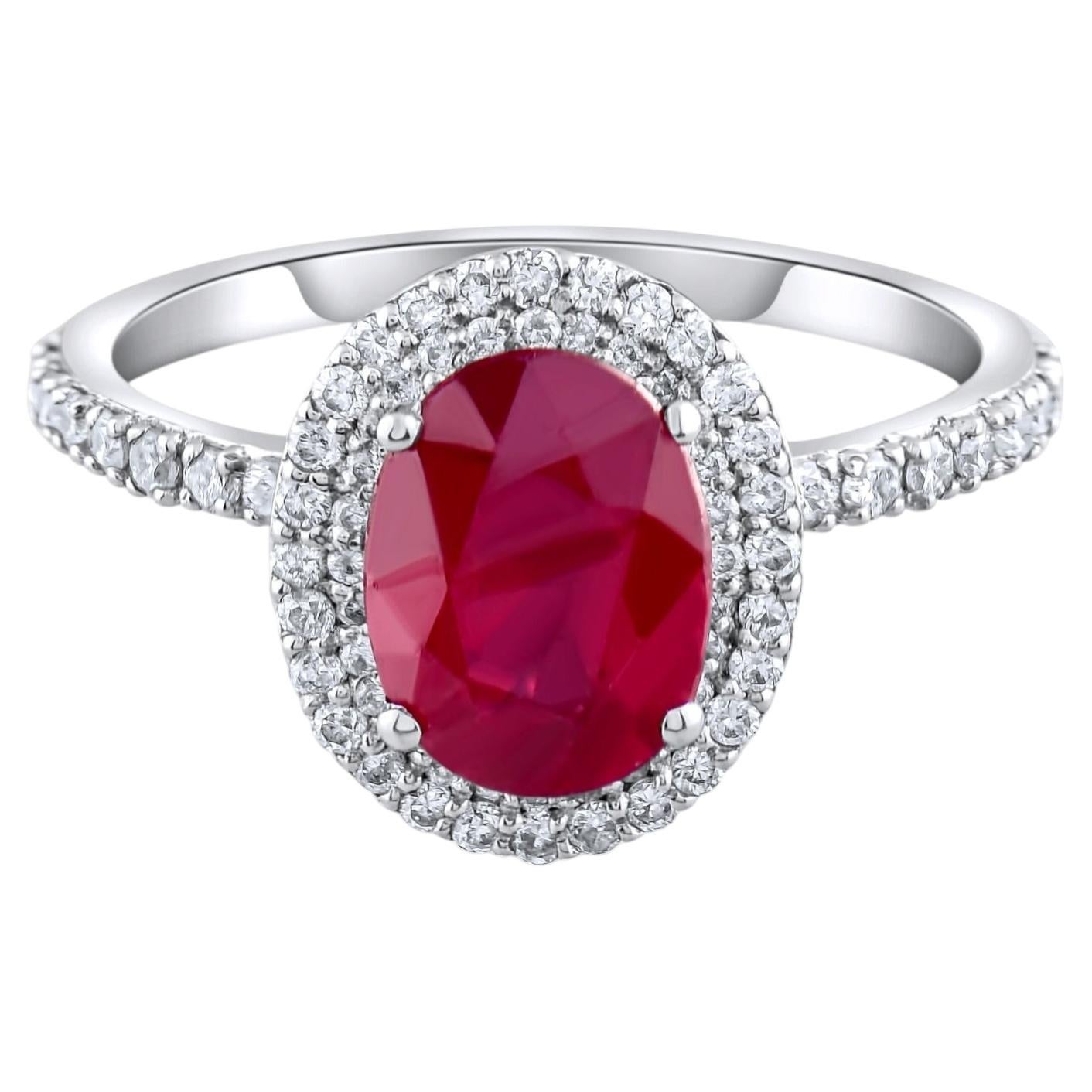 IGI Certified 3.21 Carat Diamond and Ruby Ring 18K Gold