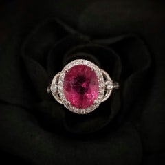 IGI Certified 3.22 Carat Tourmaline & Diamond Ring in 18K White Gold