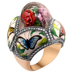 IGI zertifiziert 3,28 Karat natürlichen Diamanten Rose und Schmetterling Motiv Aussage Ring