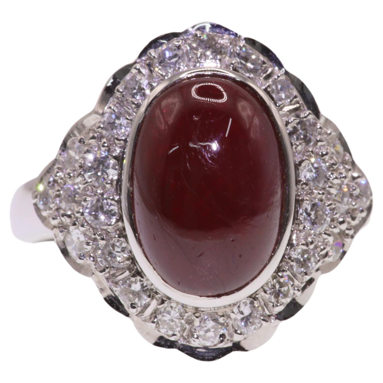 IGI Certified 3.30 Carat Ruby & Diamond Ring in 18K White Gold For Sale