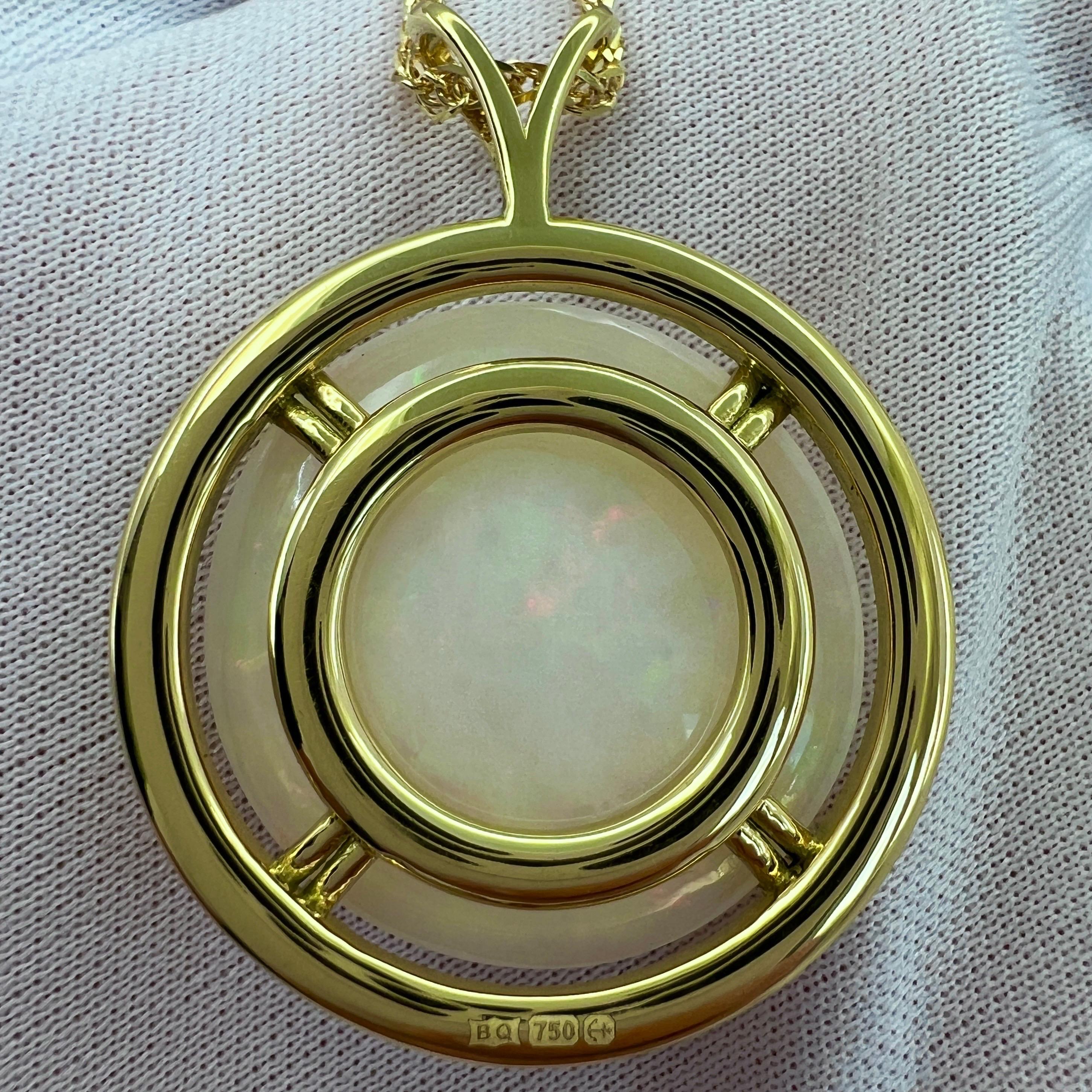 IGI Certified 33.17ct Fine White Opal & Diamond 18k Yellow Gold Pendant Necklace For Sale 3