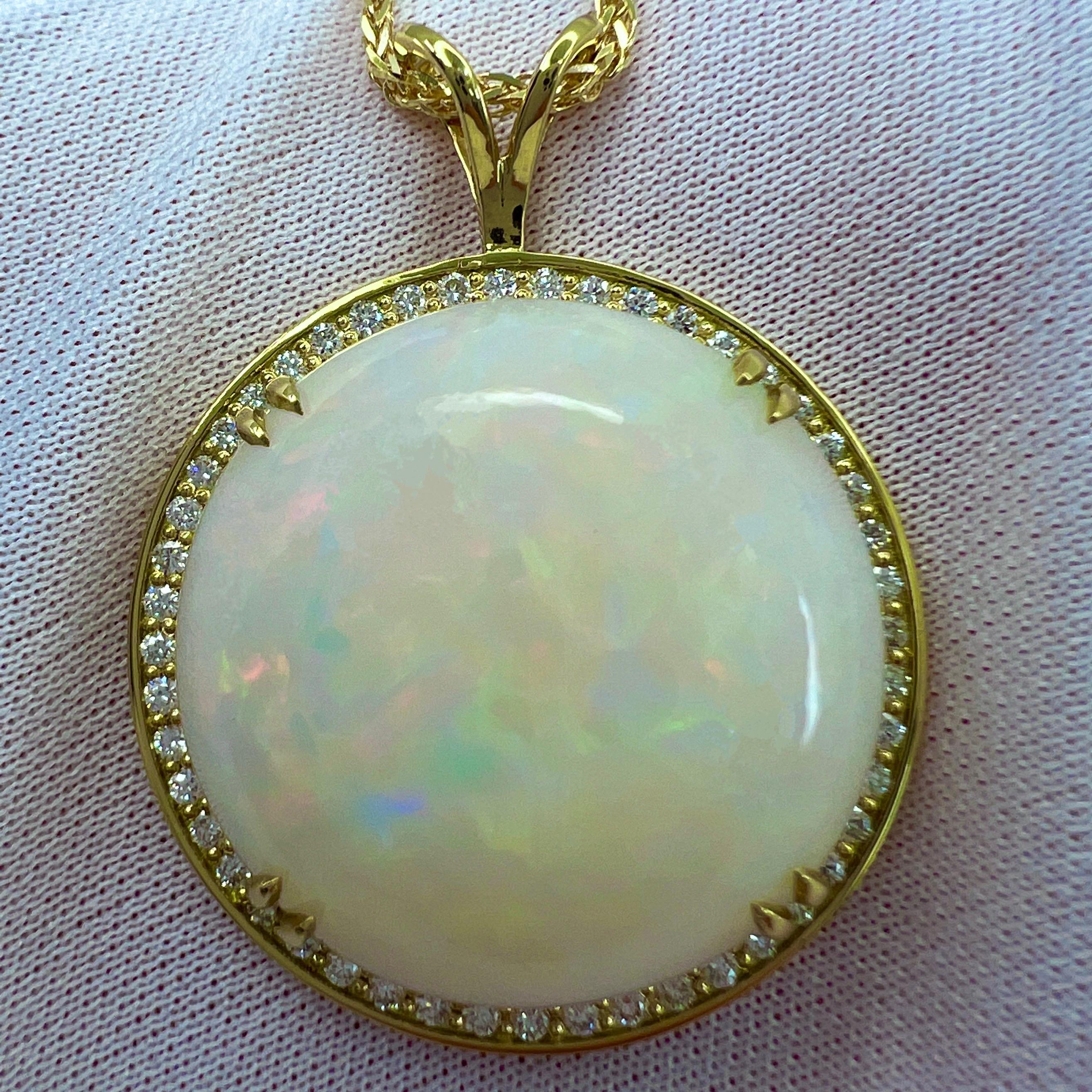 IGI Certified 33.17ct Fine White Opal & Diamond 18k Yellow Gold Pendant Necklace For Sale 6