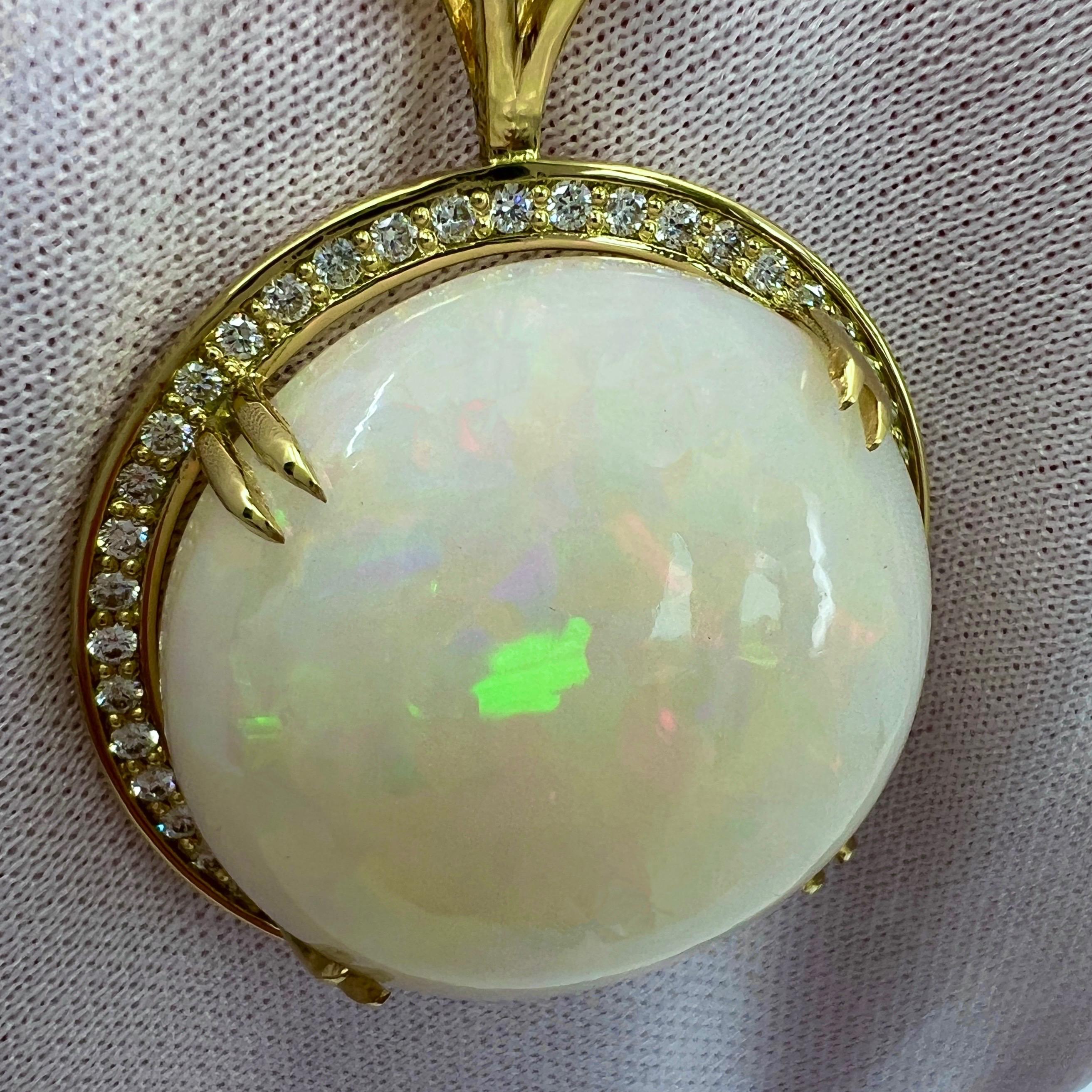 IGI Certified 33.17ct Fine White Opal & Diamond 18k Yellow Gold Pendant Necklace For Sale 2