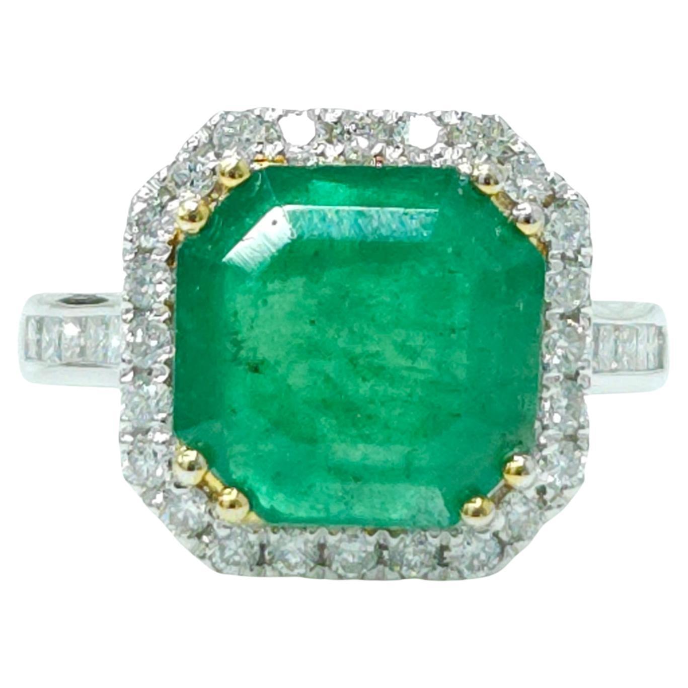 IGI certified 3.33 Carat Emerald & 0.56 Carat Diamond Ring  For Sale