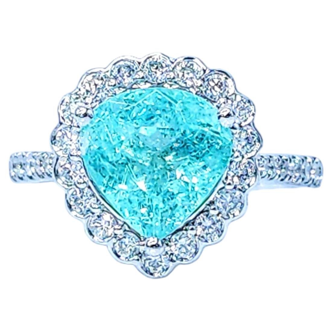 IGI Certified 3.36 Carat Paraiba and Diamond Ring in 18K White Gold