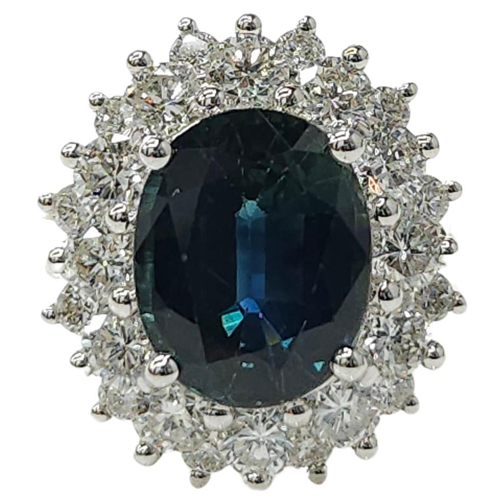 IGI Certified 3.37 Carat No Heat Blue Sapphire & Diamond Ring in 18K White Gold For Sale