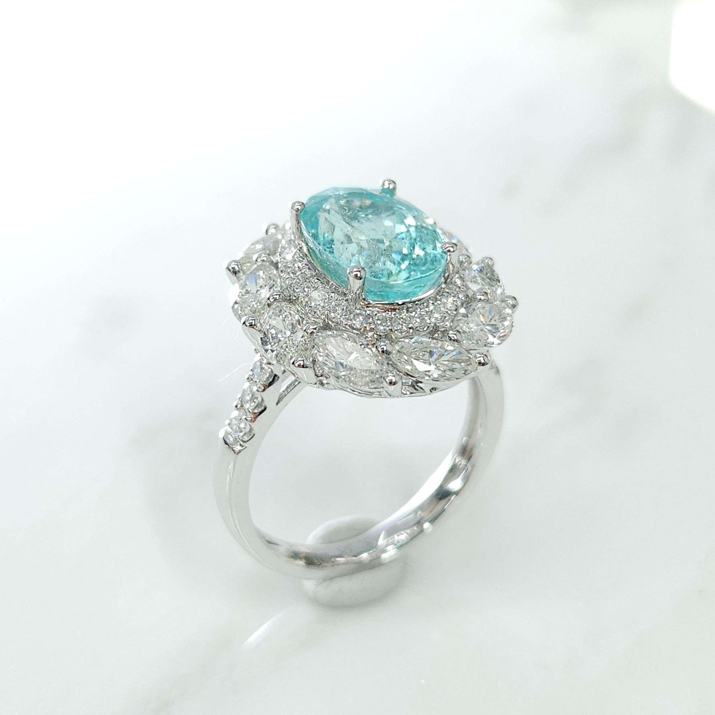 IGI-zertifizierter 3,38 Karat Paraiba- und Diamantring aus 18 Karat Weißgold 8