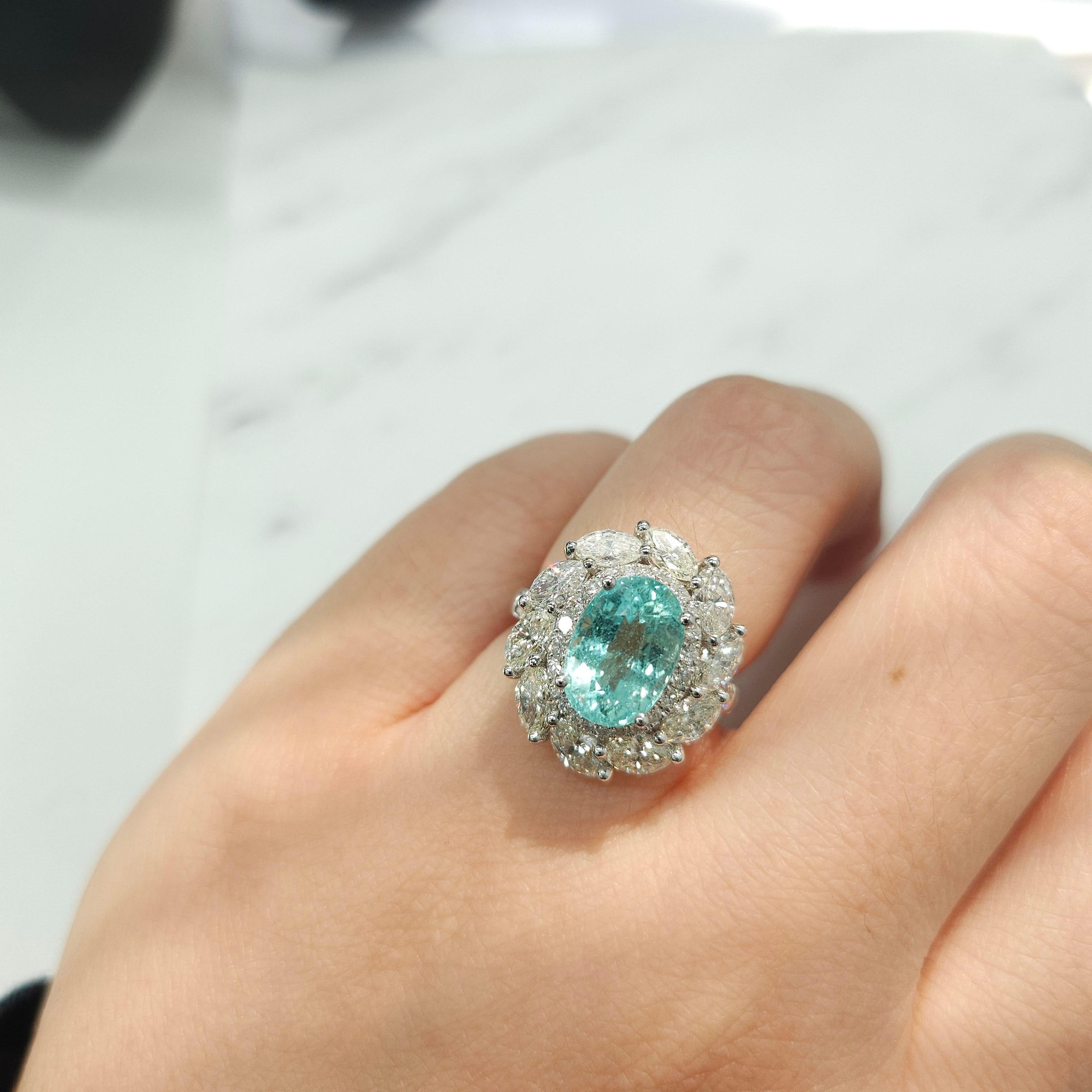 IGI-zertifizierter 3,38 Karat Paraiba- und Diamantring aus 18 Karat Weißgold 11