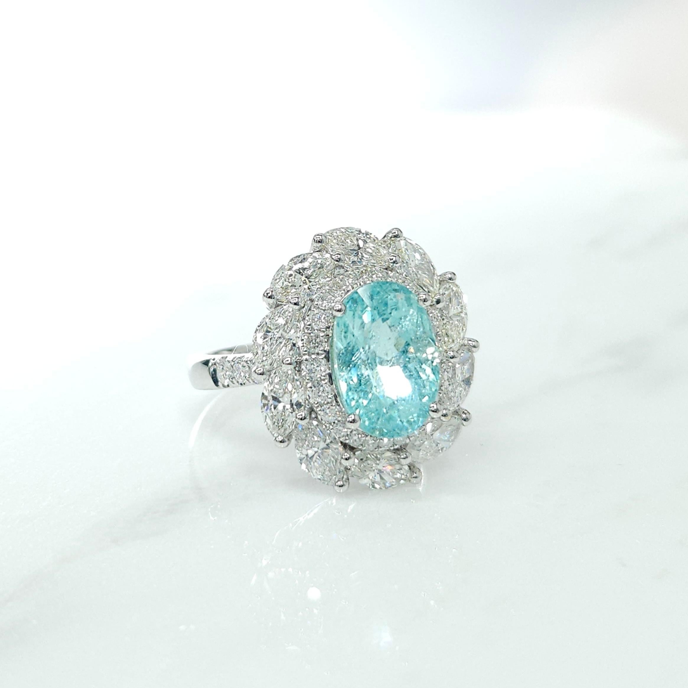 IGI-zertifizierter 3,38 Karat Paraiba- und Diamantring aus 18 Karat Weißgold 12
