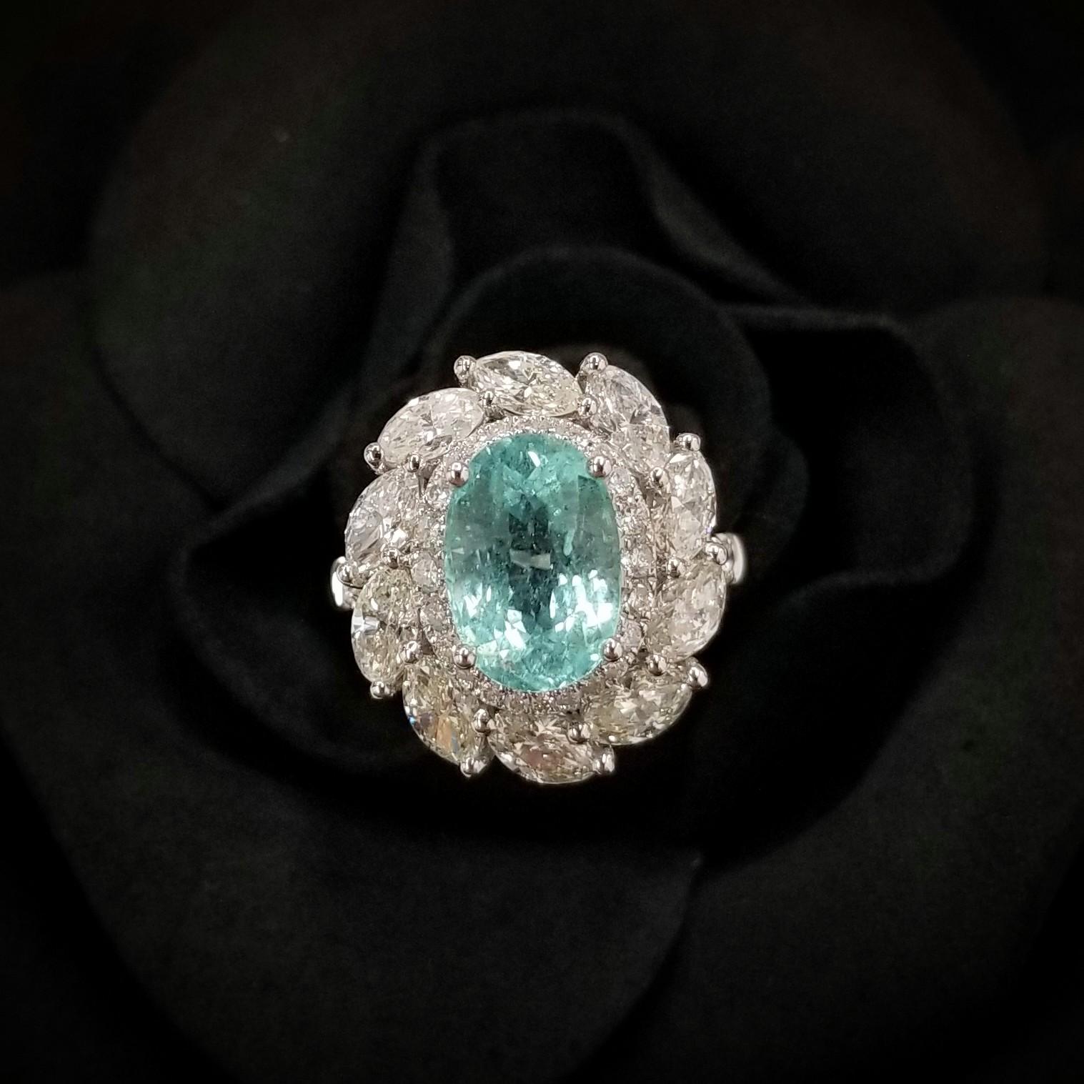 IGI-zertifizierter 3,38 Karat Paraiba- und Diamantring aus 18 Karat Weißgold 1