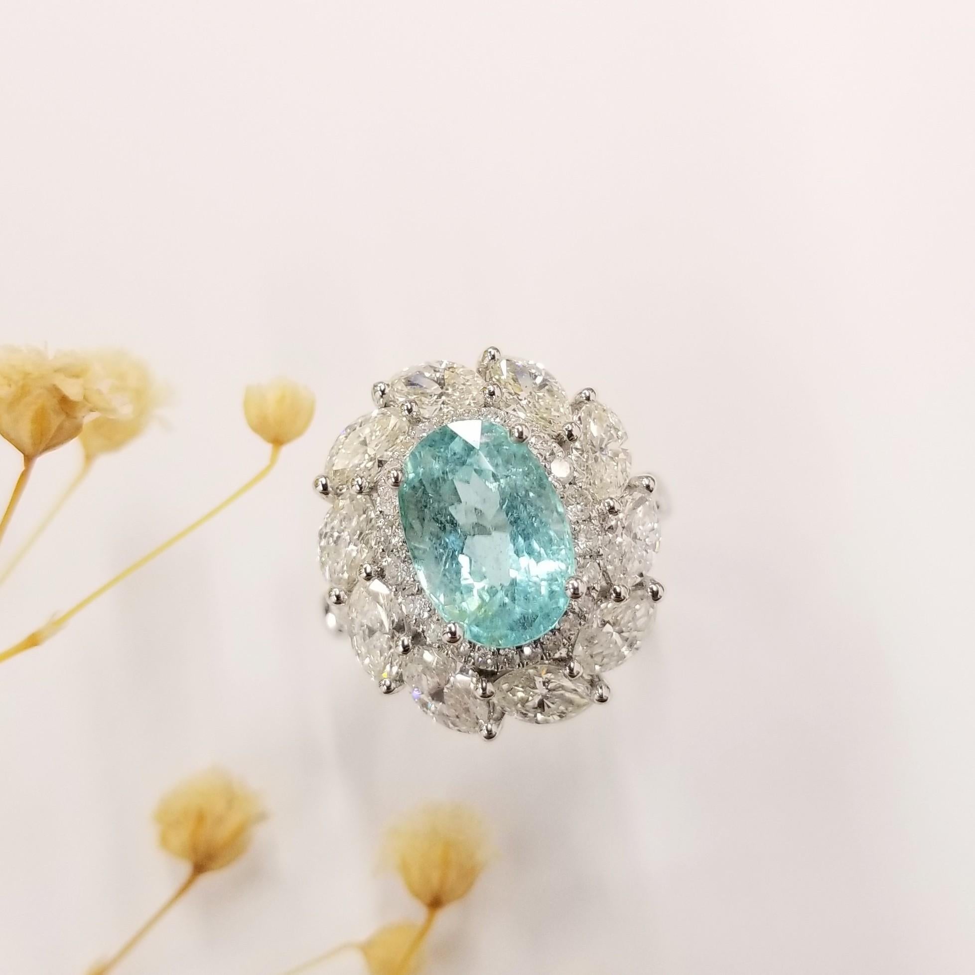 IGI-zertifizierter 3,38 Karat Paraiba- und Diamantring aus 18 Karat Weißgold 5