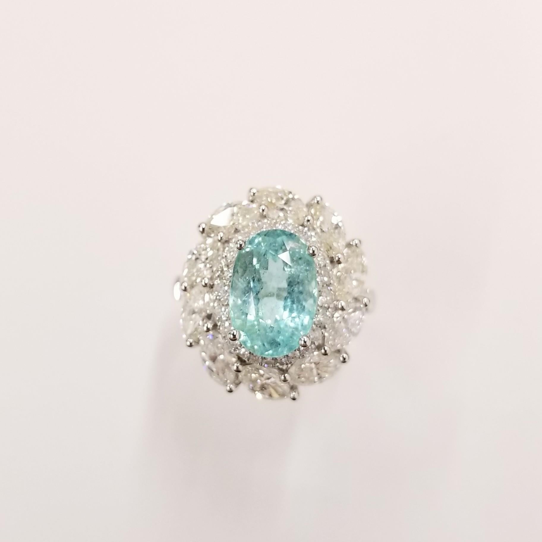 IGI-zertifizierter 3,38 Karat Paraiba- und Diamantring aus 18 Karat Weißgold 6